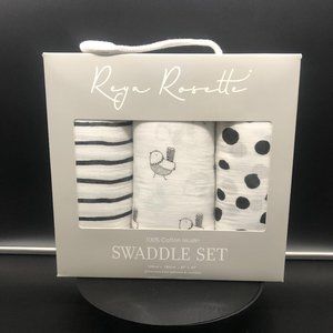 100% Cotton Muslin Swaddle Blanket Set by Reya Rosette 3 Swaddle Set Brand NEW!!